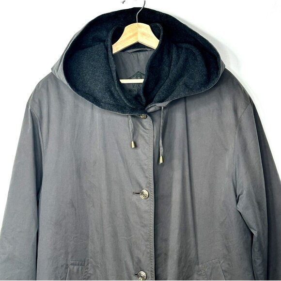 Hucke Mode Collection Womens Trench Coat Wool Lined Hooded Vintage Grey Size 12 - Picture 3 of 16